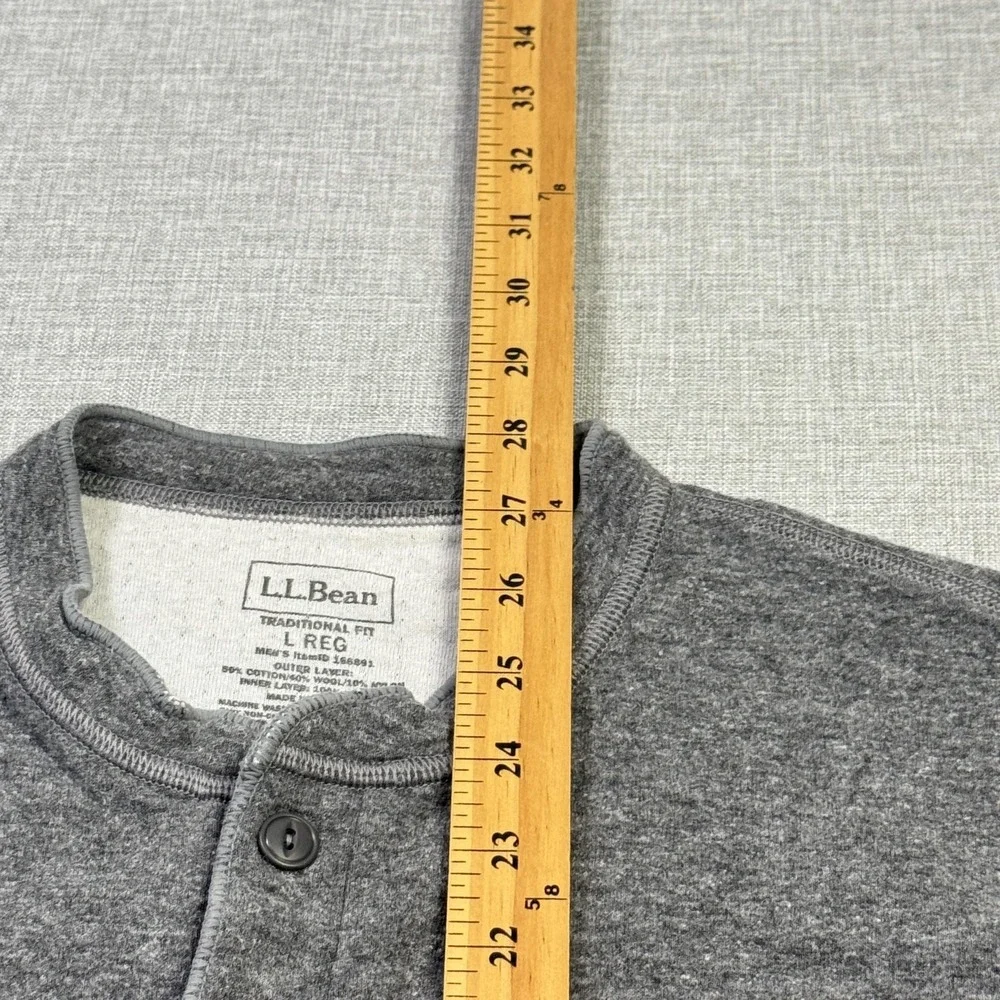 L.L. Bean River Driver Henley Shirt Mens Large Gray Crew Neck Button Cotton Wool